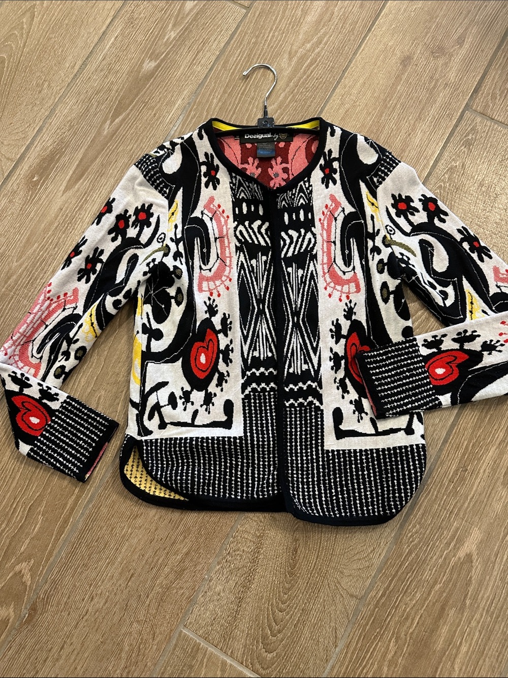 Desigual Women's Patterned Open Front Jacket - Black, White & Red